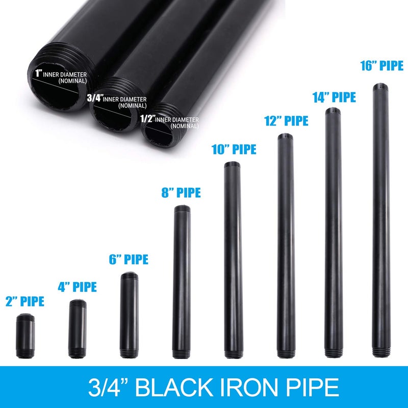 Home TZH 3/4" × 8" أنبوب حديد مطلي باللون الأسود، حزمة 10 قطعة من أنبوب معدني مزود بخيوط مطلية باللون الأسود لمشاريع DIY/أثاث/زينة رفوف - Image 3